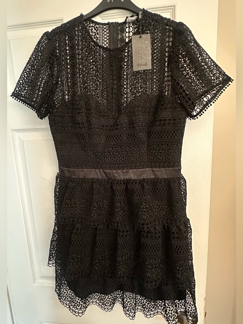 Bardot Black Short Sleeve Crochet Mini Dress